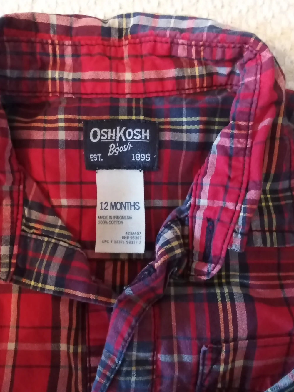 OshKosh Red Plaid Long-Sleeve Baby Bodysuit Shirt